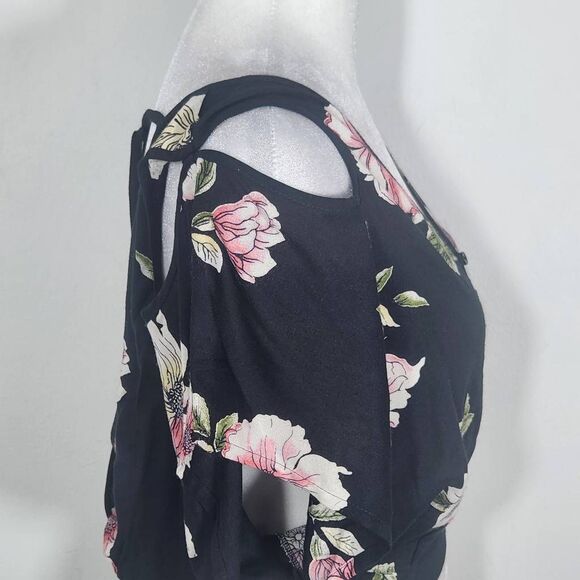 Band of Gypsies Black and Pink Floral Boho Crop Top Sz Small NWT Black Crop Top - Picture 4 of 10